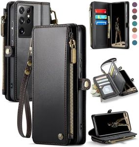 Defencase Compatible with Samsung Galaxy S21 Ultra Case Wallet with RFID Blocking Card Holder for Women Men, PU Leather Magnetic Snap Flip Zipper Strap Wallet Case Fit for Galaxy S21 Ultra 5G, Black