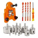 Diamond Drill Bit Tile Hole Saw Set, 16 PCS Hole Core Drill Hole Saw Kit with Adjustable Hole Saw Guide Jig Fixture and Ultimate Triangle Drill Bits Set for Tile, Ceramic, Glass, Porcelain, Marble