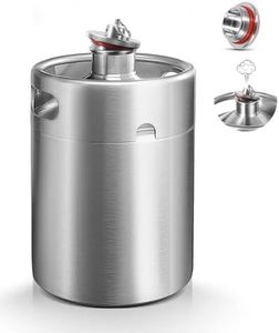 MRbrew Pressurized Mini Keg 64oz, 304 Stainlsee Steel Mini Kegerator with Exhaust Valve Designed Cap Portable Beer Growler for Homebrew And Craft Beer (Silver)