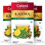 Celest Green Tea - Kahwa, 36 Tea Bags (Pack of 3) | Masala Green Tea for Weight Loss | Traditional Kahwa With Spices, Tulsi, Ginger & Pink Salt
