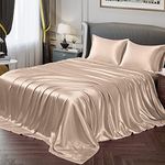 Vonty Satin Sheets King Silky Soft Satin Bed Sheets Amber Beige Satin Sheet Set, 1 Deep Pocket Fitted Sheet + 1 Flat Sheet + 2 Pillowcases (yuhuai230214-203)