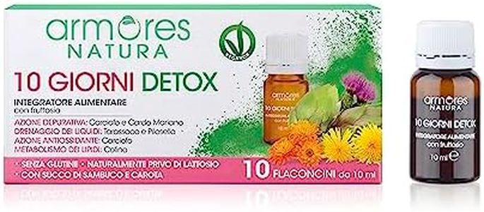 Armores Natura Integratori Alimentari, 10 Giorni Detox, Integratore Depurativo e Drenante per la Normale Funzione Epatica, a Base di Estratti Vegetali e Colina, Vegano, 10 Flaconcini