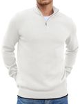 COOFANDY Men's Quarter Zip Sweater Long Sleeve Slim Fit Mock Neck Pullover Sweaters White