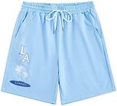 GORGLITTER Men's Letter Graphic Track Shorts Drawstring Waist Summer Workout Shorts Blue Small