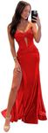 HTBVGO Satin Red Prom Dresses for W