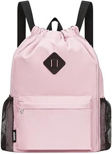 WANDF Drawstring Backpack Sports Gym Bag with Shoes Compartment, Water-Resistant String Backpack Cinch for Women Men (Pink,Large)