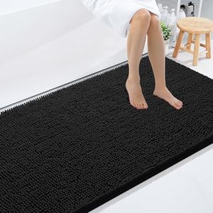 Smiry Luxury Chenille Bathroom Rugs 108X72, Extra Soft and Absorbent Shaggy Bath Mat, Machine Washable, Non-Slip Plush Carpet Runner for Tub, Shower, and Floor, Home Decor Accessories, Black