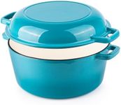 Enamelled Cast Iron Dutch Oven Casserole Pot - Cast Iron Skillet Lid – 2 in 1 Cooking Cookware Pan Set – Dutch Oven Pot with Lid – Blue, 5 Quarts, 26cm – by Nuovva