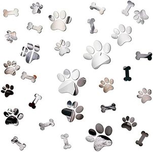 12 Sheets Dog Mirror Decor Stickers Include 18 Pieces Dog Paw Print 8 Pieces Dog Bones Stickers Dog Room Decal Pup Removable Wall Sticker Decoration for Kids Children Teen Girl Boy Nursery Room Home