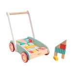 Owl & Fox Wooden Baby Walker with 29 Assorted Colourful Blocks, Traditional Push Along Early Development & Activity Toy, Sustainably Sourced, for Ages 12 Months+