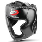 SANJOIN Boxing Headgear, PU Leather Head Guard Sparring Helmet for Boxing, MMA, UFC, Kickboxing, Mixed Martial Arts (Black, 1 Pack)