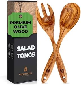 Salad Tongs for Serving, Spoon Salad Utensils Set from Olive Wood, 12 inches Wooden Fork and Spoon for Mixing, Tossing & Cooking