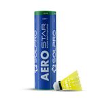 Solpro Aero Star Nylon Badminton Shuttlecock | Pack of 6 | Durable Slow Speed Shuttle for Training, Practice & Recreational Games, Stable Flight & Long-Lasting Performance
