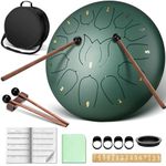 CAHAYA Steel Tongue Drum 13Notes: 12 Inch Steel Hand Drum with Music Book, Drum Mallets, Finger picks and Carry Bag Green CY00374-1