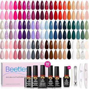 Beetles Gel Nail Polish Set - Transcendent Allure 60 Colors Winter Gel Polish Kit Orange Burgundy Red Green Brown Blue White Black Purple Glitter with Base Top Coat UV LED Needed DIY Gifts for Women