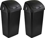 Sterling Ventures 2x 60 Litres Premium Plastic Swing Bin for Home and Kitchen Rubbish Waste (Black)