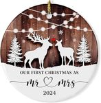 Fvviia Our 1st First Christmas as Mr and Mrs 2024 Reindeer Couple Ceramic Ornament, Married Ornament, Engagement Wedding Keepsake Gifts for Newlywed Xmas Tree Decorations, Bridal Shower Gift