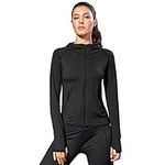 Sillictor Running Jackets Women Breathable Zip Up Ladies Hoodies with Zip Pockets Warm Long Sleeve Gym Tops for Women Yoga Workout Walking Casual Sports Jacket High Wicking Quick Dry 8003 Black M