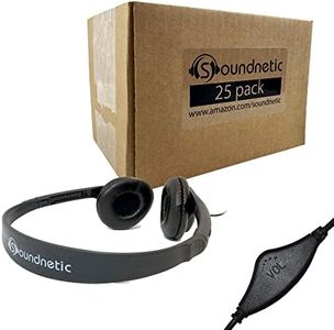 Soundnetic SN-CCV 25 Pack Budget Classroom Headphones, Stereo, with Leatherette Earpads & Volume Control
