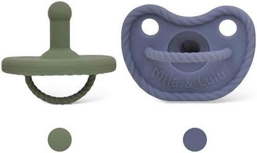 Mila & Lulu Round Shape Silicone Pacifiers (Set of 2); 0 Months and up; 100% Food-Grade Silicone; Ultra-Light Silicone Binkies Set; 1 Piece Design (Olive/Ocean)