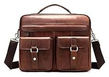 Business Briefcase Vintage Handbag, 14" Laptop Handbag Leather Briefcase Messenger Shoulder, Red Brown, One Size