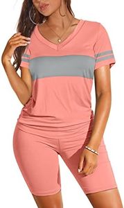 WIHOLL 2 Piece Outfits for Women Sexy Spring V-neck Bodycon Shorts and Tops Pink L
