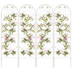 COSTWAY 2/4 Pack Garden Trellis, 180/220 x 50cm Galvanized Steel Trellis for Climbing Plants Rose Vines Cucumber Tomato, Rustproof Decorative Garden Fence Barrier Border (180 x 50cm, 4 Pack, White)