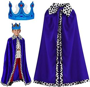 TSHAOUN Capa de Rey para Niños con Corona, Capa de Príncipe Princesa Manto de Terciopelo Real, Disfraz de Reina Rey Medieval para Halloween, Carnaval, Cosplay, Fiesta Temática, 80cm (Blue)
