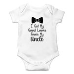 Witty Fashions I Get My Good Looks from My Uncle - Funny Cute Infant Creeper, One-Piece Baby Bodysuit (White, 12 Months)