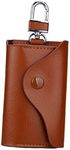 Leather Car Key Holder Pouch with Metal Hook, Universal Hanging Waist Key Case for Men and Women, Snap Closure Key Storage Bag (Brown)