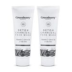 Greenberry Organics Detox Activated Charcoal Face Wash, Vitamin C, Green Tea & Tea Tree, Anti Acne, Anti Pollution, Oil Control, Unisex, Pack Of 2, 120 ML X 2