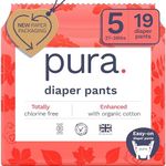 Pura Size 5 Diaper Pants - 1 x 19 Diapers (27-38lbs) Pull Up Disposable Baby Diapers for Sensitive Skin, Hypoallergenic, Fragrance Free, Totally Chlorine Free, Easy-Tear Sides