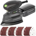 GALAX PRO Detail Sander, 1.1A Powerful Motor, 13000 OPM Compact Electric Sander with 20Pcs Sandpapers and Dust box, Soft Grip Handle for Comfortable Woodworking