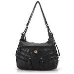 Angel Barcelo Women Multifunctional Soft Leather Handbag Purses Shoulder Hobo Backpack Crossbody Zipper Bag with Pocket Black