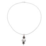 NOVICA Women's Garnet Cream Cultured Freshwater Pearl .925 Silver Necklace, 18", Red Guardians'