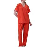 Orders Womens Scurb Sets Comfy Work Uniforms Short Sleeve V Neck Scrub Tops and Jogger Pant Nurse Workwear 2 Piece Outfits Clearance of Sale