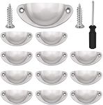 Vandicka 12 Pcs Silver Half Moon Shell Cup Pull Handles for Cabinet Cupboard Door Dresser Wardrobe Drawer with Screws & Screwdriver, 65mm Hole Centre, Polished Nickel