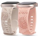 TOYOUTHS 2-Pack Compatible with Apple Watch Band 38/40/41/42mm Women Floral Engraved Strap Soft Silicone Sunflower Dandelion Sport Bracelet iWatch Series 10/9/8/7/6/5/4/3/2/1/SE, Starlight/Pink