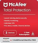 McAfee Total Protection 2024 Amazon Exclusive, 3 Devices | Antivirus, VPN, Password Manager, Mobile and Internet Security | PC/Mac/iOS/Android|15 Month Subscription | Activation Code by email