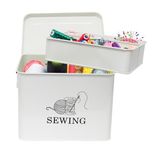 Xbopetda Metal Sewing Box, Sewing Kit Storage Box - 2-Tier Sewing Basket with Removable Tray, Sewing Supplies Organizer, Sewing Storage Box for Scissors, Thread, Pins, Needles & Clips (White)