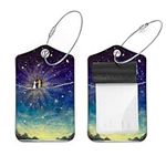 2 Pcs Moon Sun Met in Universe Space Cosmos Luggage Tag for Suitcases, Leather Baggage Tags Identifiers for Travel, Stainless Steel Loop Name ID Label for Women Bag Backpack