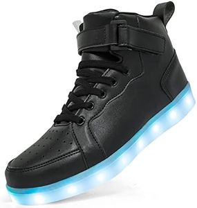 LED Light Up Shoes Unisex High top Sneakers Flashing Shoes for Women Men Teens with USB Charging Glowing Luminous Shoes, Black, 10.5 Women/9 Men