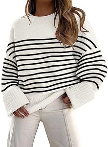 LILLUSORY Oversized Sweater Womens 2026 Fall Fashion Outfits Pullover Long Tunic Old Money Winter Cozy Clothes Cute Crewneck Trendy Knit Chunky Warm Knitted Ladies Top Striped