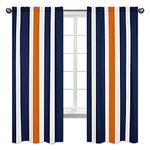 Sweet Jojo Designs Navy Blue, Orange and White Window Treatment Panels for Stripe Collection - Set of 2