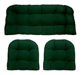 RSH DECOR: 3-Piece Wicker Tufted Cushion Set | 41” x 19" & 19" x 19" | All-Weather Spun Fabric | Water Resistant | Outdoor Loveseat & U-Shape Cushions for Patio Furniture | Hunter Green