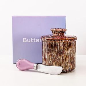 Ceramic French Butter Keeper, Crimson Flow
