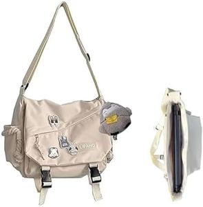 Aesthetic Crossbody Bag, 15.6 Inch laptop messenger bag for women, Cute Shoulder Bag with Cute Pins and Ornament White