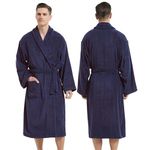 UTJZIB Men's Robe,Pure Cotton Robe for Men,Absorbent Bathrobe,Luxurious Terry Cloth Bathrobe with Shawl Collar, Dark Blue, One Size