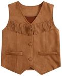 BEAUDRM Girl's Tassels Sleeveless Vest 70s Hippie Faux Suede Boho Western Cowgirl Fringe Jacket Cardigan Coffee Brown 5Y