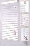 FAUX WOOD VENETIAN BLINDS 50MM SLATS TRIMMABLE EASY FIT OFFICE HOME (120cm Width x 150cm Drop, String, White)